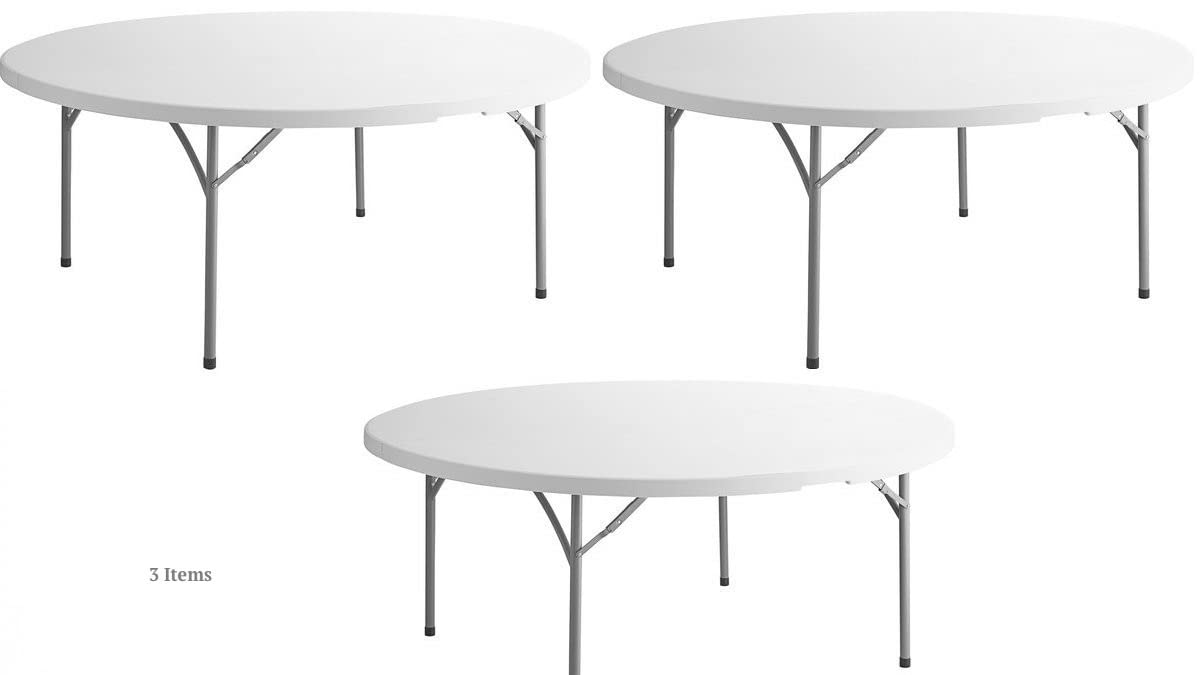 White 6 Ft Round Plastic Folding Table O3657