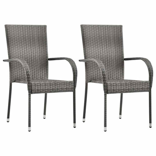 2 Pcs Grey Poly Rattan Stackable Patio Chairs K645