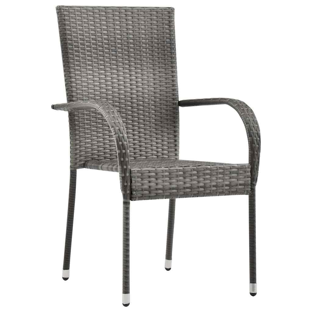 2 Pcs Grey Poly Rattan Stackable Patio Chairs K645