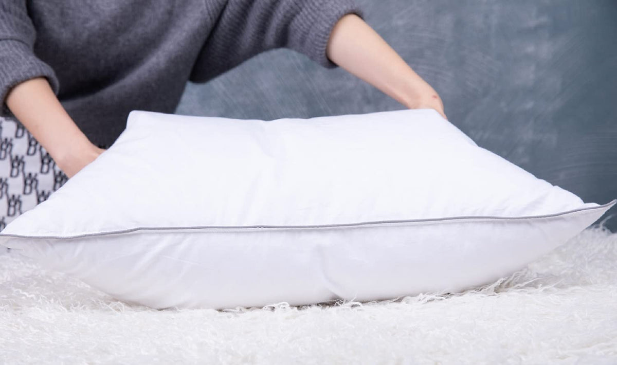 King Size Goose Feather Down Bed Pillow 2 Pack Cotton Medium Firm Set of 2 T1048