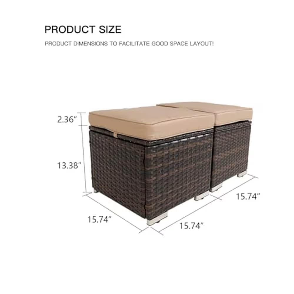 2-Piece Wicker Storage Ottomans with Removable Cushions T479544