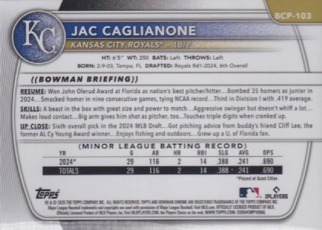 2025 Bowman Chrome Refractor Baseball Trading Card Y601