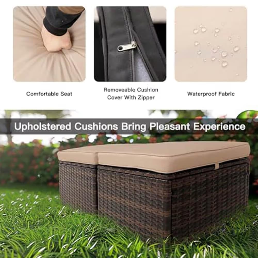 2-Piece Wicker Storage Ottomans with Removable Cushions T479544