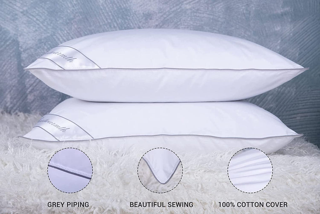 King Size Goose Feather Down Bed Pillow 2 Pack Cotton Medium Firm Set of 2 T1048