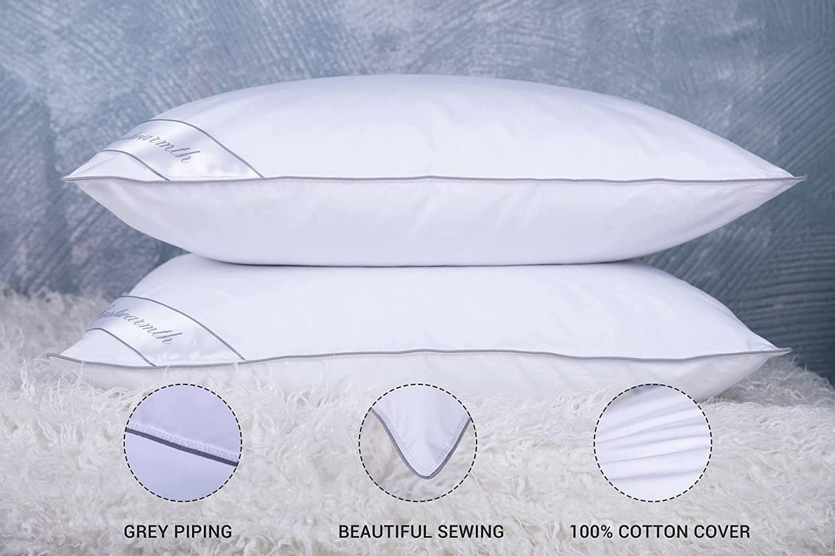 King Size Goose Feather Down Bed Pillow 2 Pack Cotton Medium Firm Set of 2 T1048