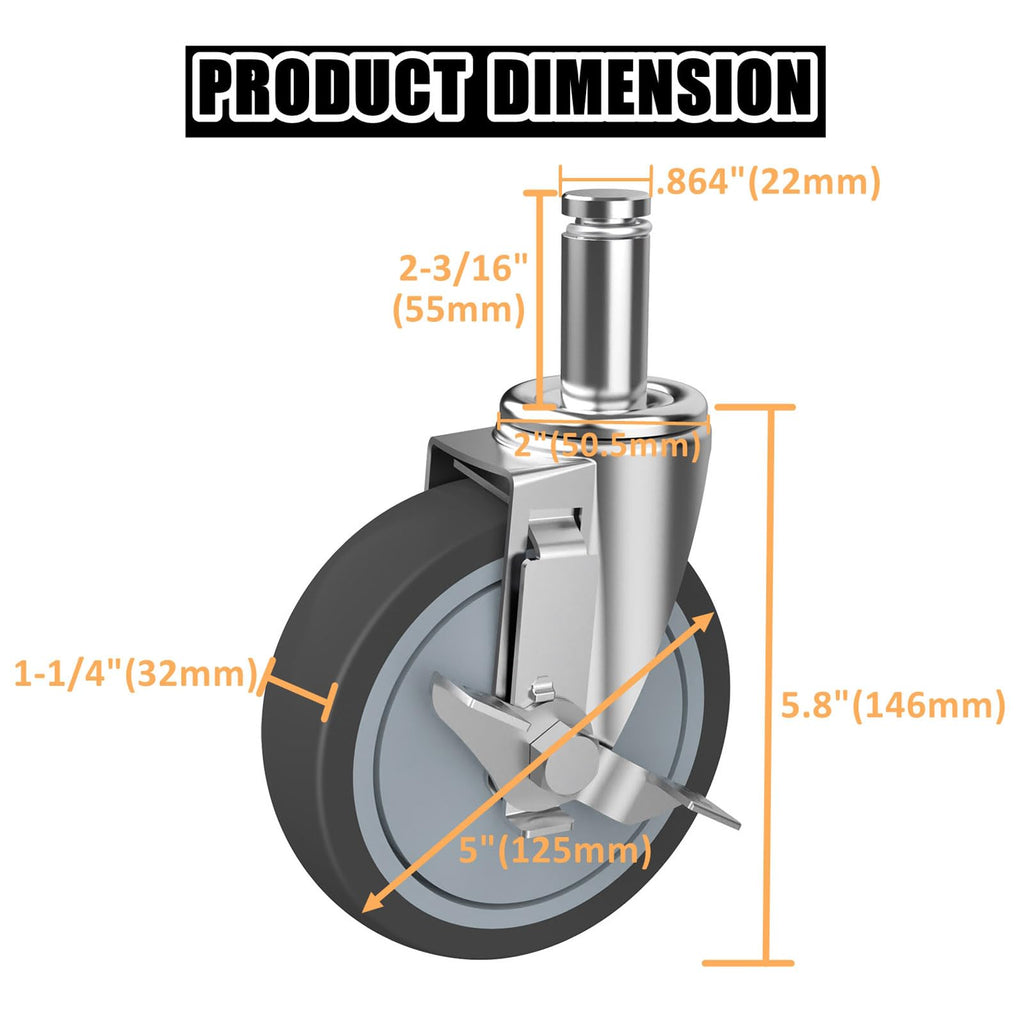 5-Inch Caster for Wire Shelving Racks, Set of 4 O782