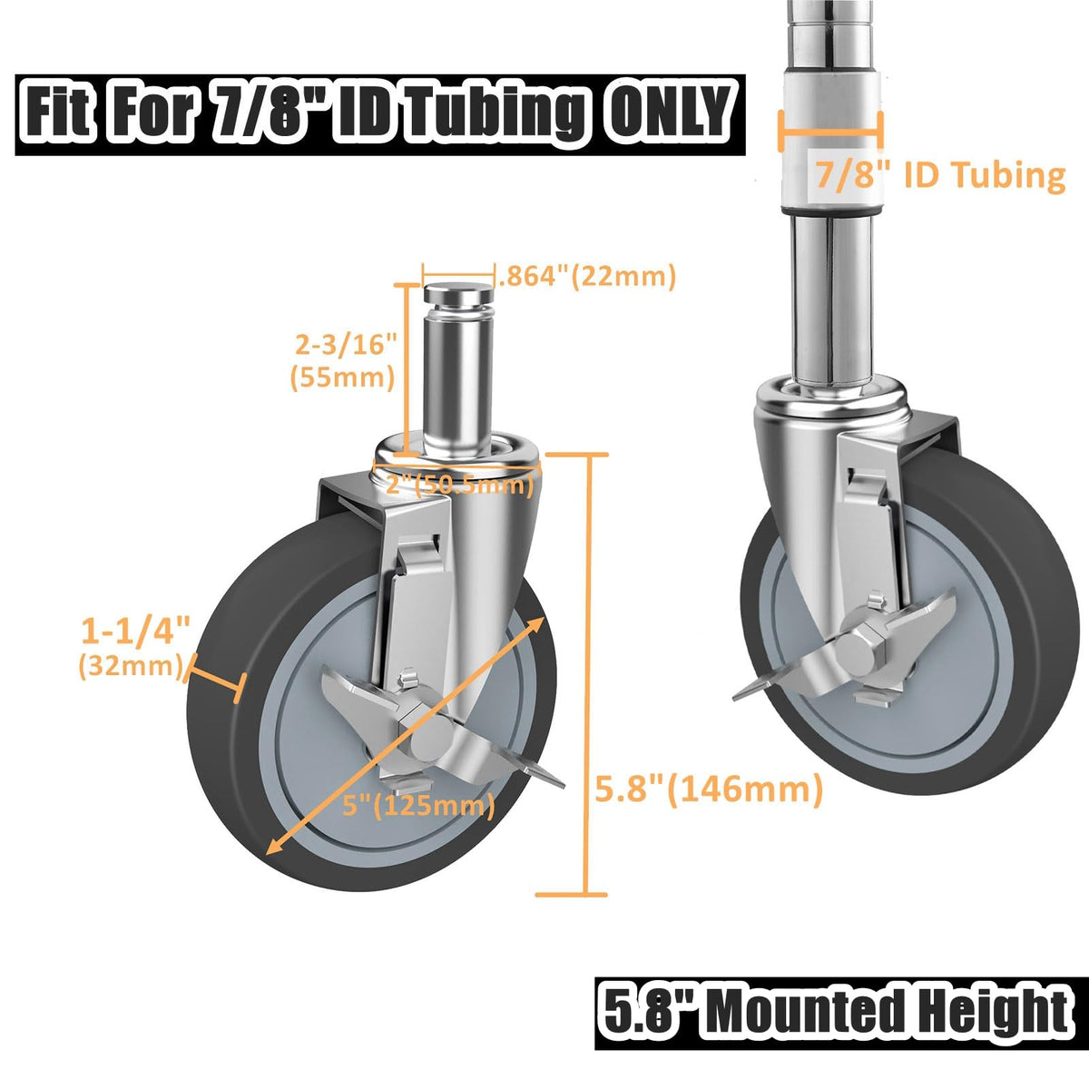 5-Inch Caster for Wire Shelving Racks, Set of 4 O782