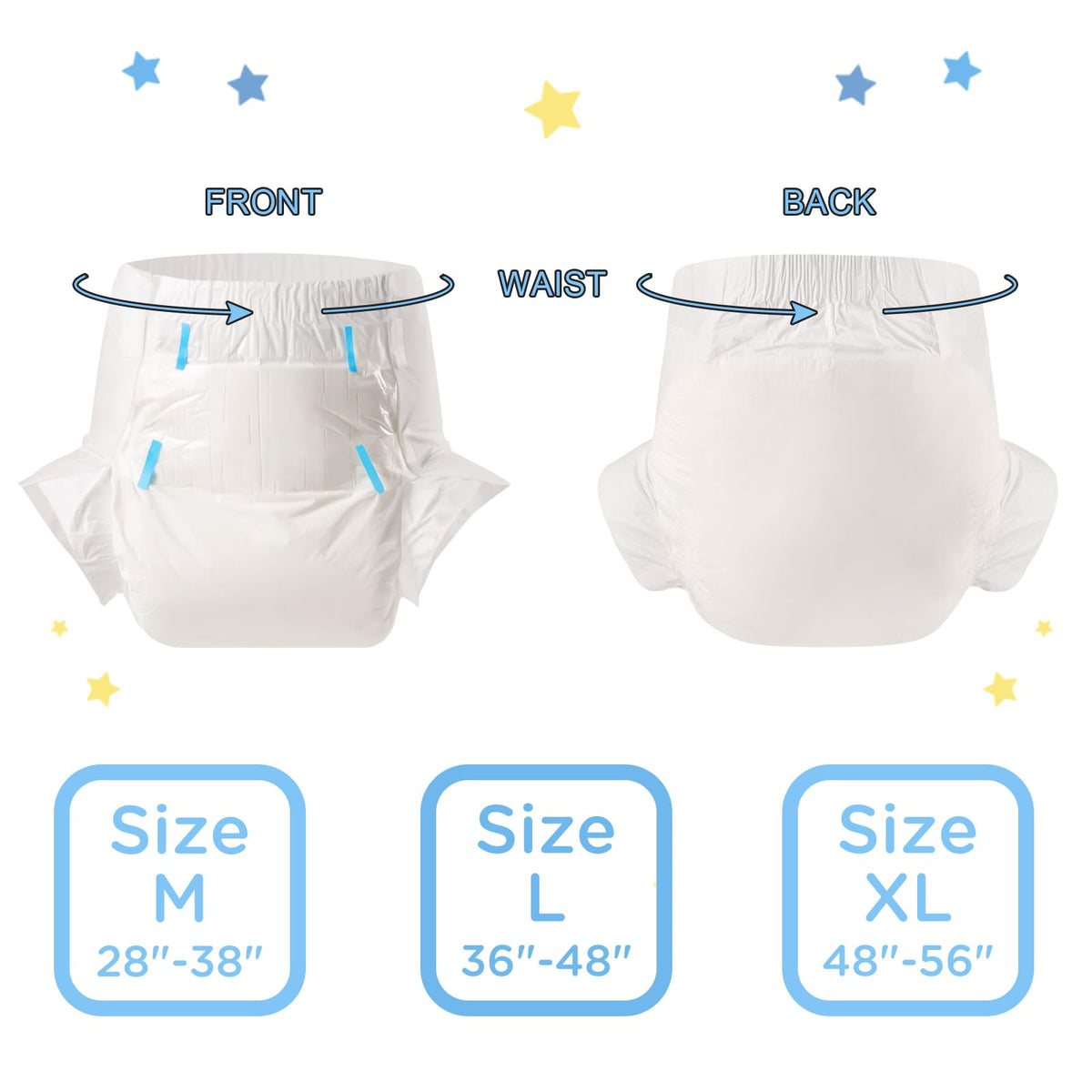 Adult Diaper 10 Pieces White Medium 28"-38" T3616