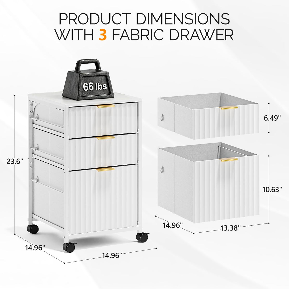 White 3 Drawer Rolling File Cabinet M703