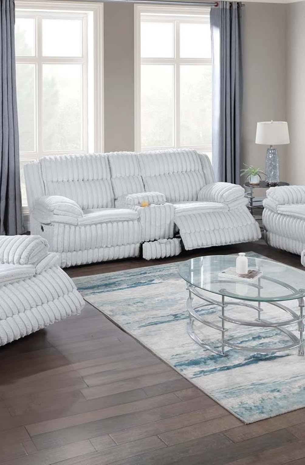 Light Gray Corduroy Manual Motion Loveseat V38866