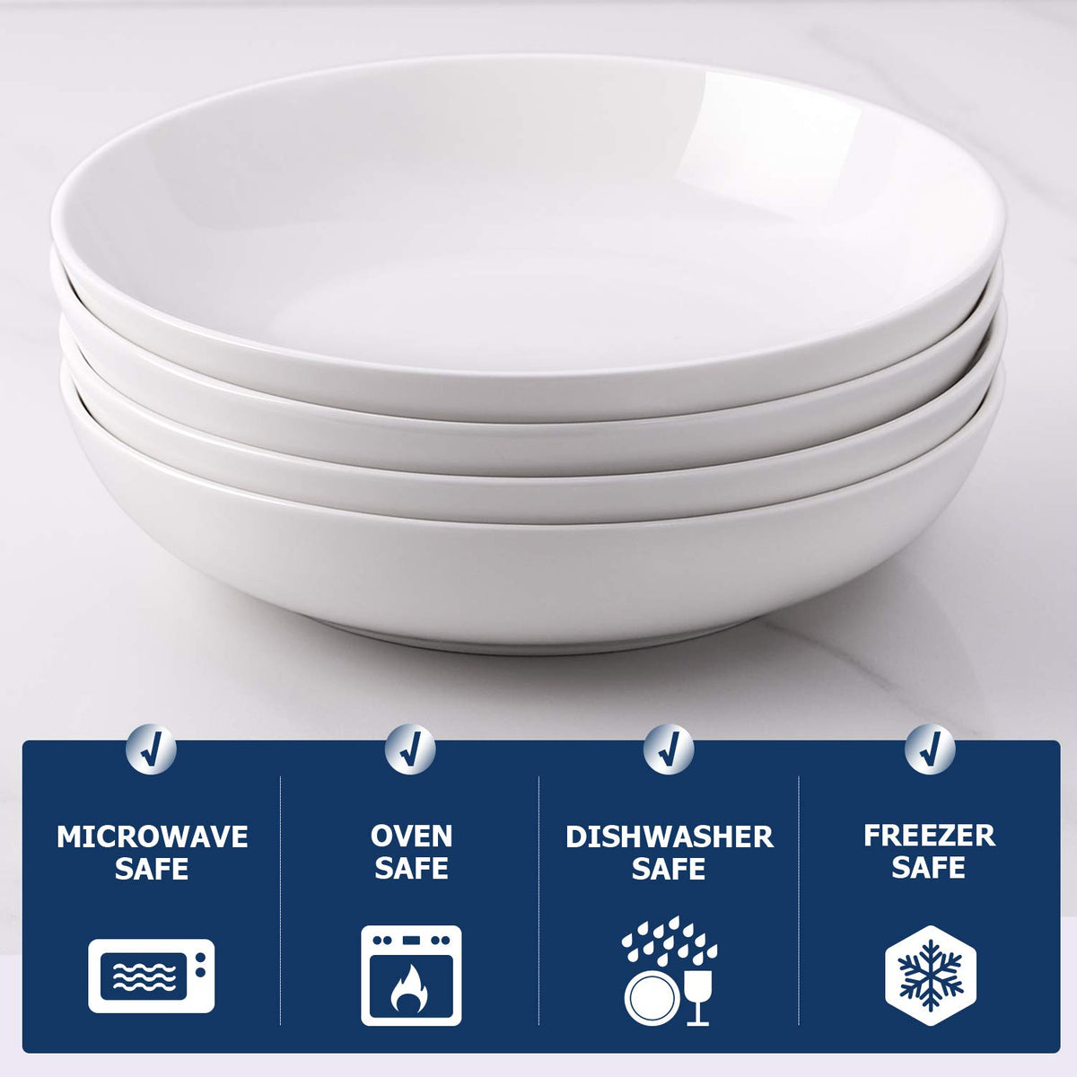 9.75" White Ceramic Pasta Bowls Set of 4 G11576