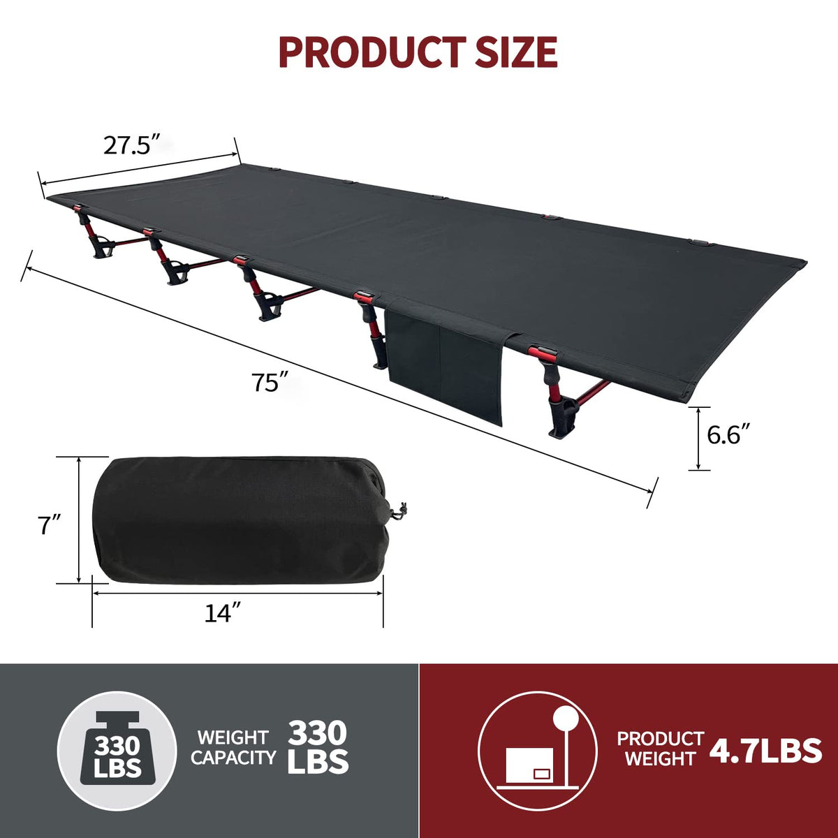 Portable Camping Cot Sleeping Cot Ultralight Backpacking Cot Bed Black V736454