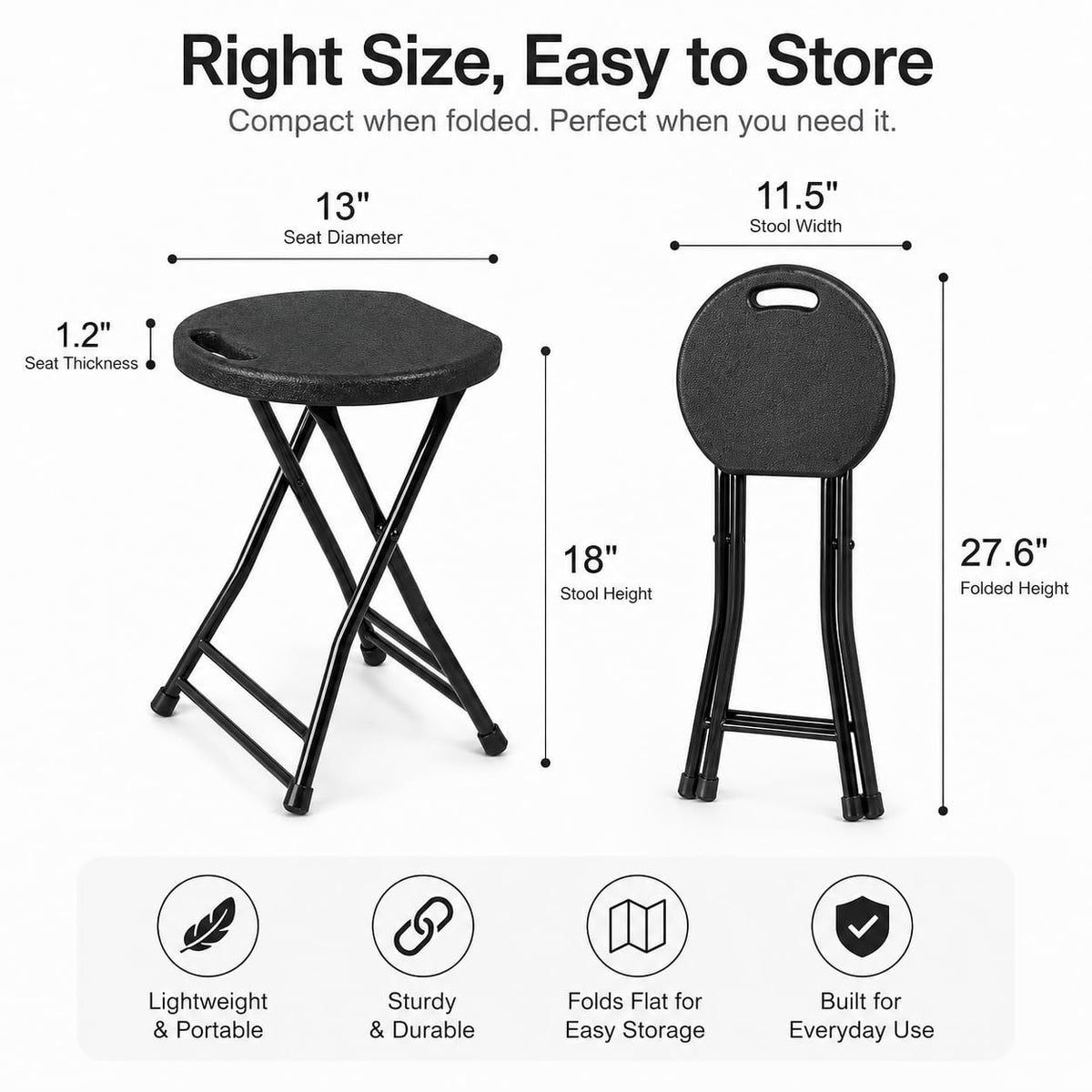 Folding Stool with Handle and Non-Slip Feet Z860