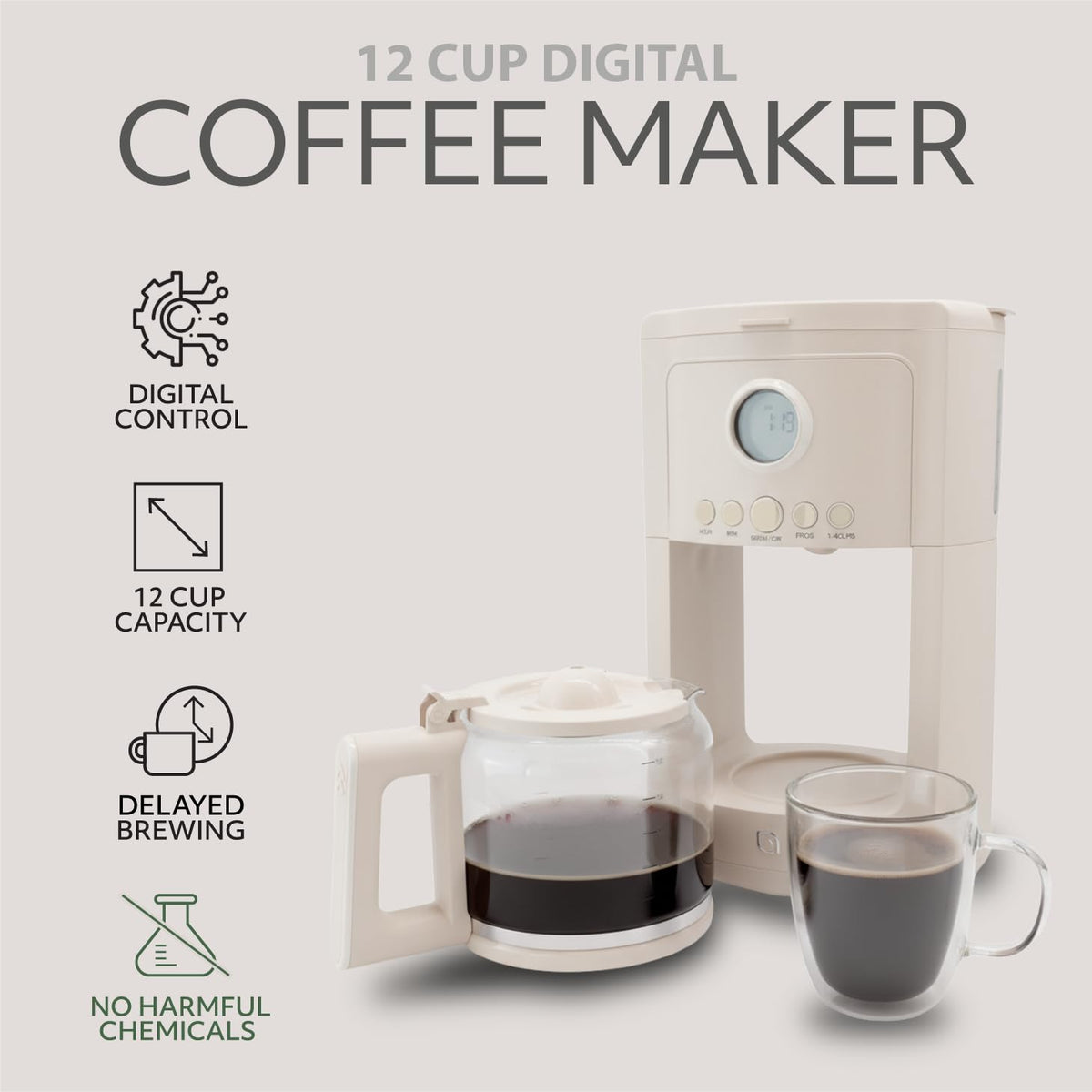 12 Cup Programmable Drip Coffee Maker with Glass Pot A83173