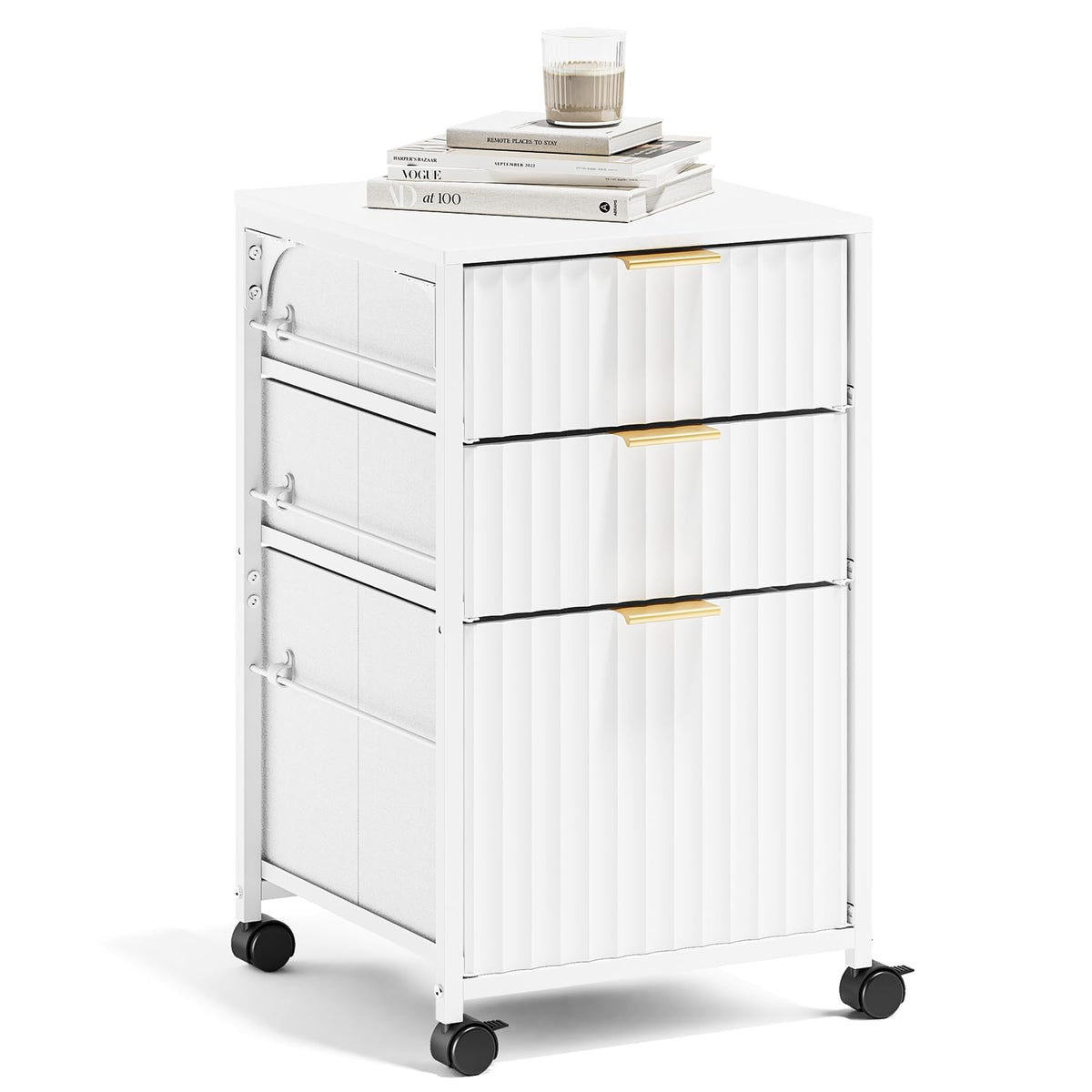 White 3 Drawer Rolling File Cabinet M703