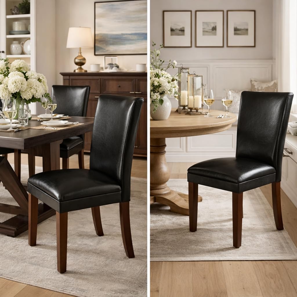 Black Faux Leather Upholstered Dining Chair Set of 2 K347