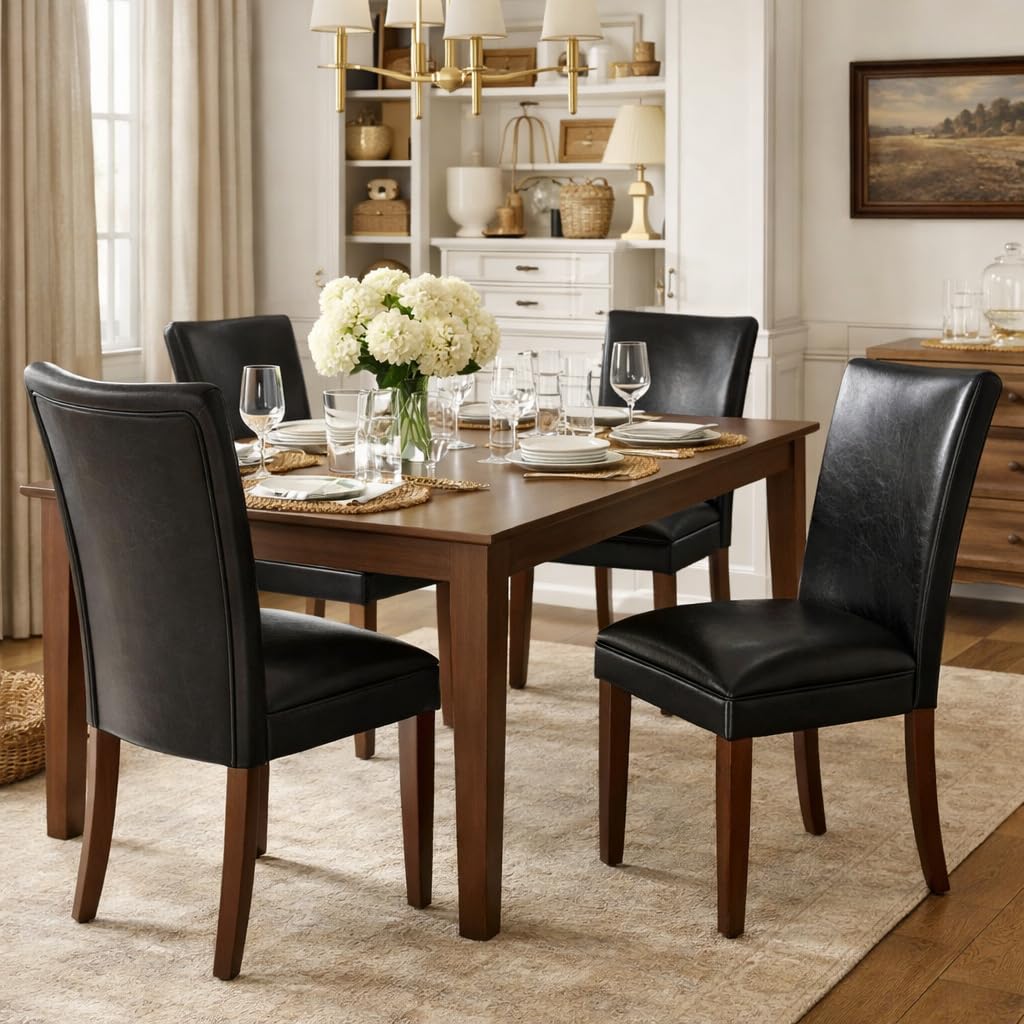 Black Faux Leather Upholstered Dining Chair Set of 2 K347