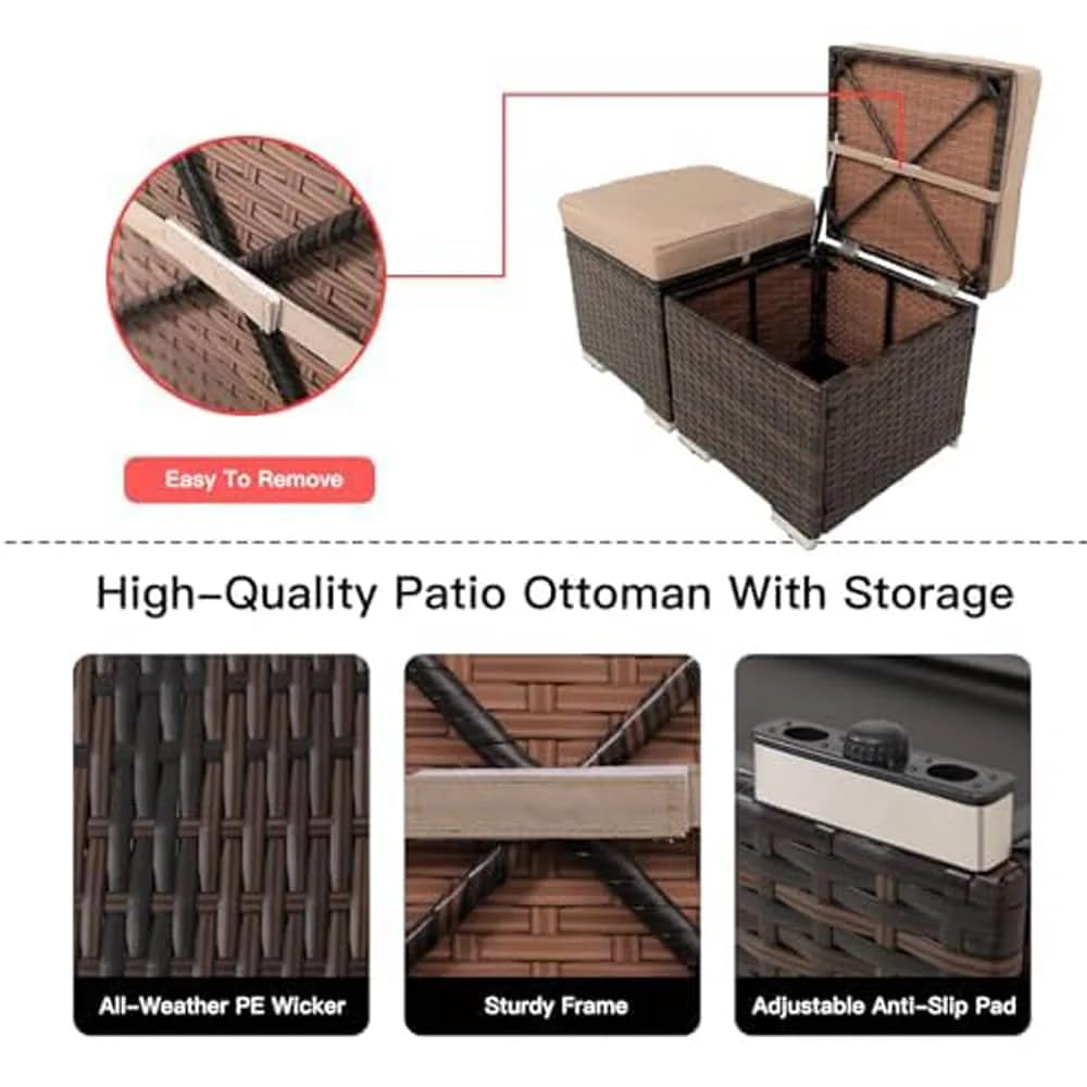 2-Piece Wicker Storage Ottomans with Removable Cushions T479544