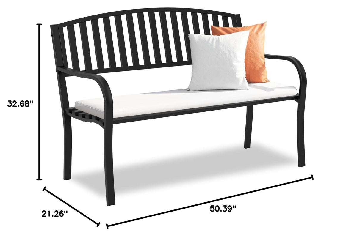 Weatherproof Heavy-Duty Wrought Iron Outdoor Bench Y753314