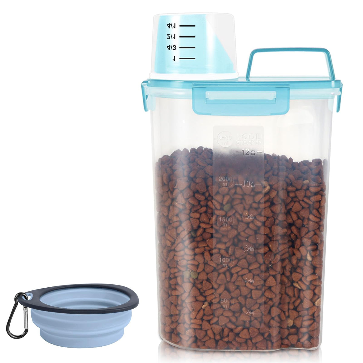 3-5Lbs/3Qt Plastic Pet Food Storage Container with Foldable Bowl Y734286