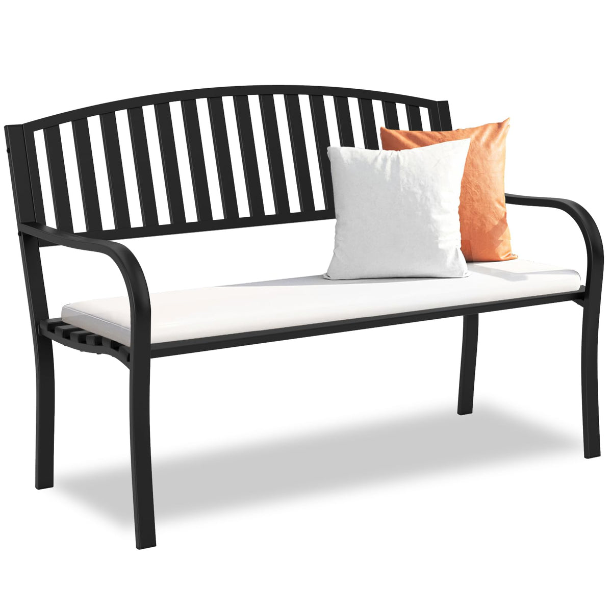Weatherproof Heavy-Duty Wrought Iron Outdoor Bench Y753314