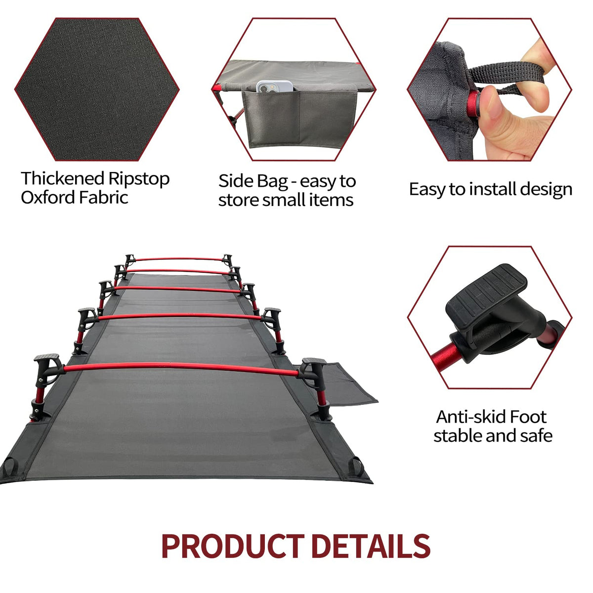 Portable Camping Cot Sleeping Cot Ultralight Backpacking Cot Bed Black V736454