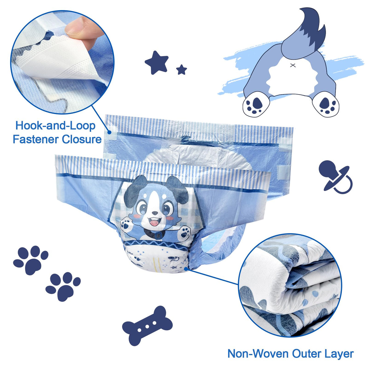 Adjustable Hook-and-Loop Fastener Closure Adult Printed Cloth Back Diaper 10 Pieces Medium 28"-38" S938346