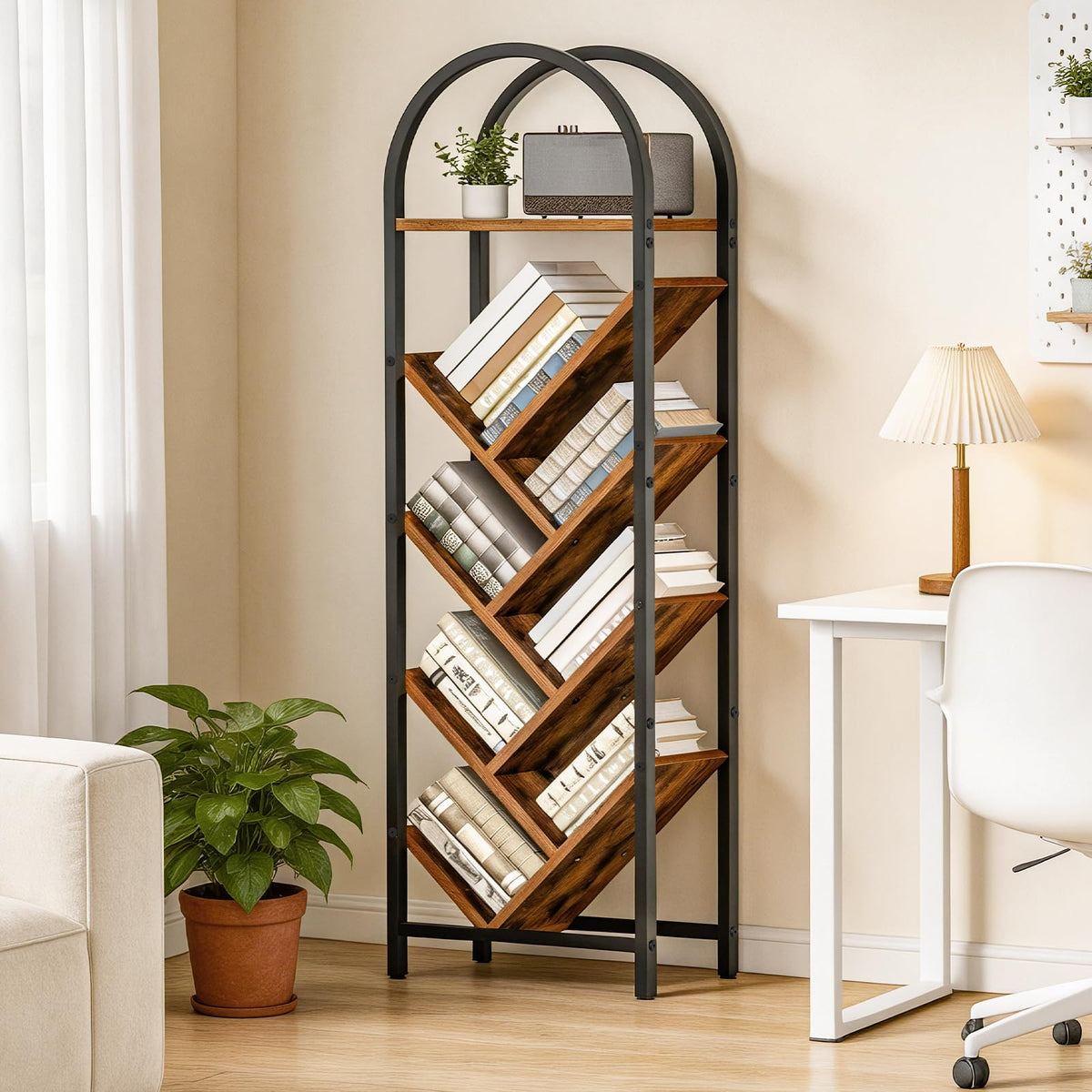 8-Tier Arched Bookshelf with Metal Frame E2442