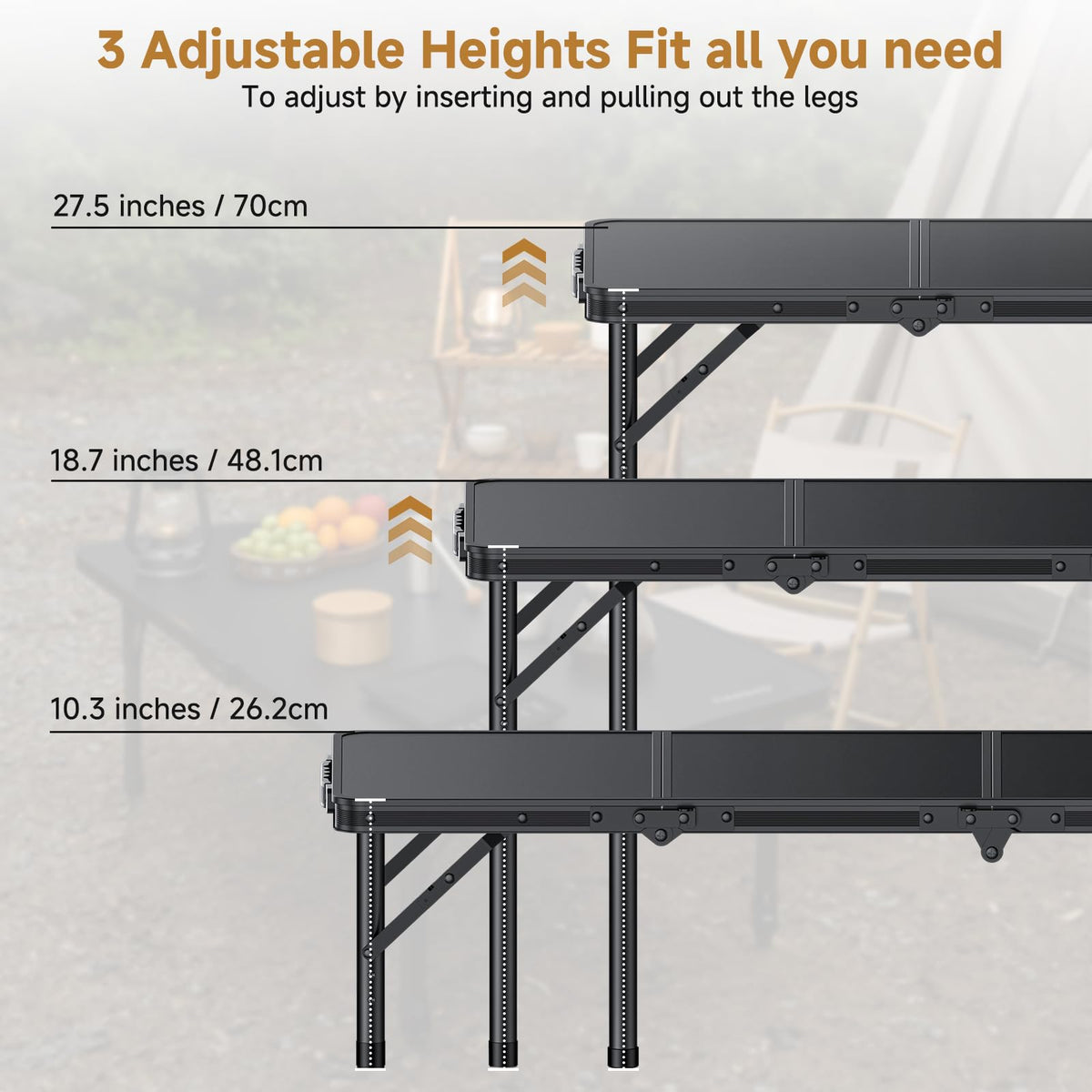 Folding Camping Table 3 Adjustable Height W556825