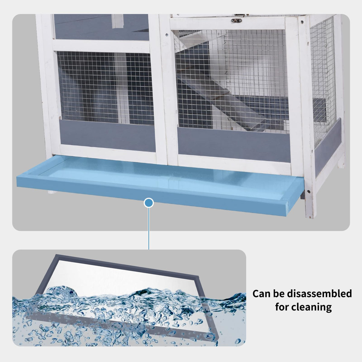 2-Story Wooden Small Animal Cage with Removable Tray and Ramp A65498
