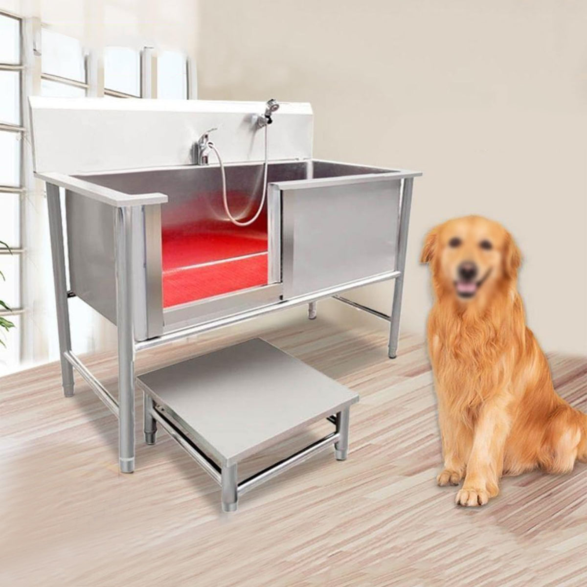 53'' Stainless Steel Pet Grooming Tub with Walk-in Stairs N3800