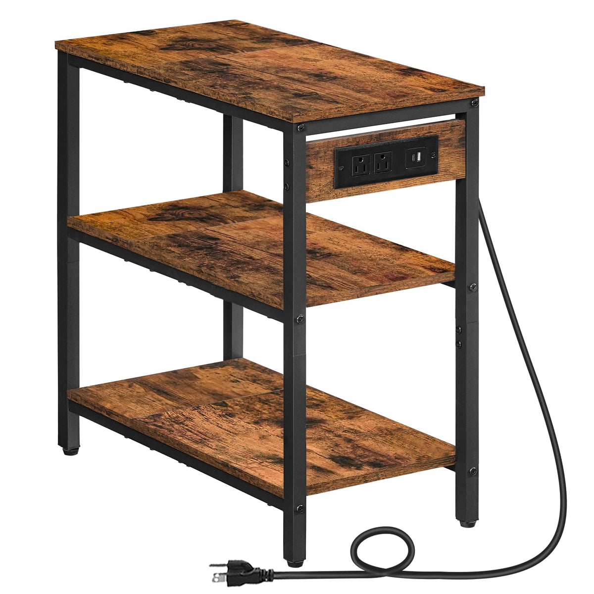 Charging Station End Table with 3 Tier Storage Shelf A592730