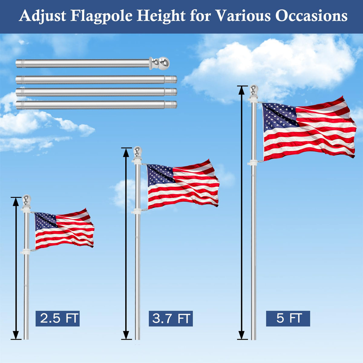 5FT Stainless Steel Wall Mounted Flag Pole Kit C47950