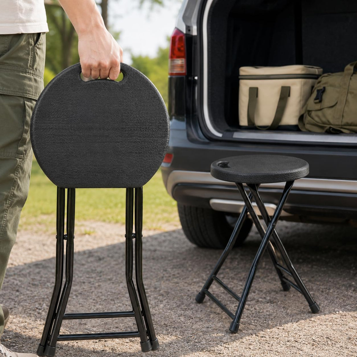 Folding Stool with Handle and Non-Slip Feet Z860