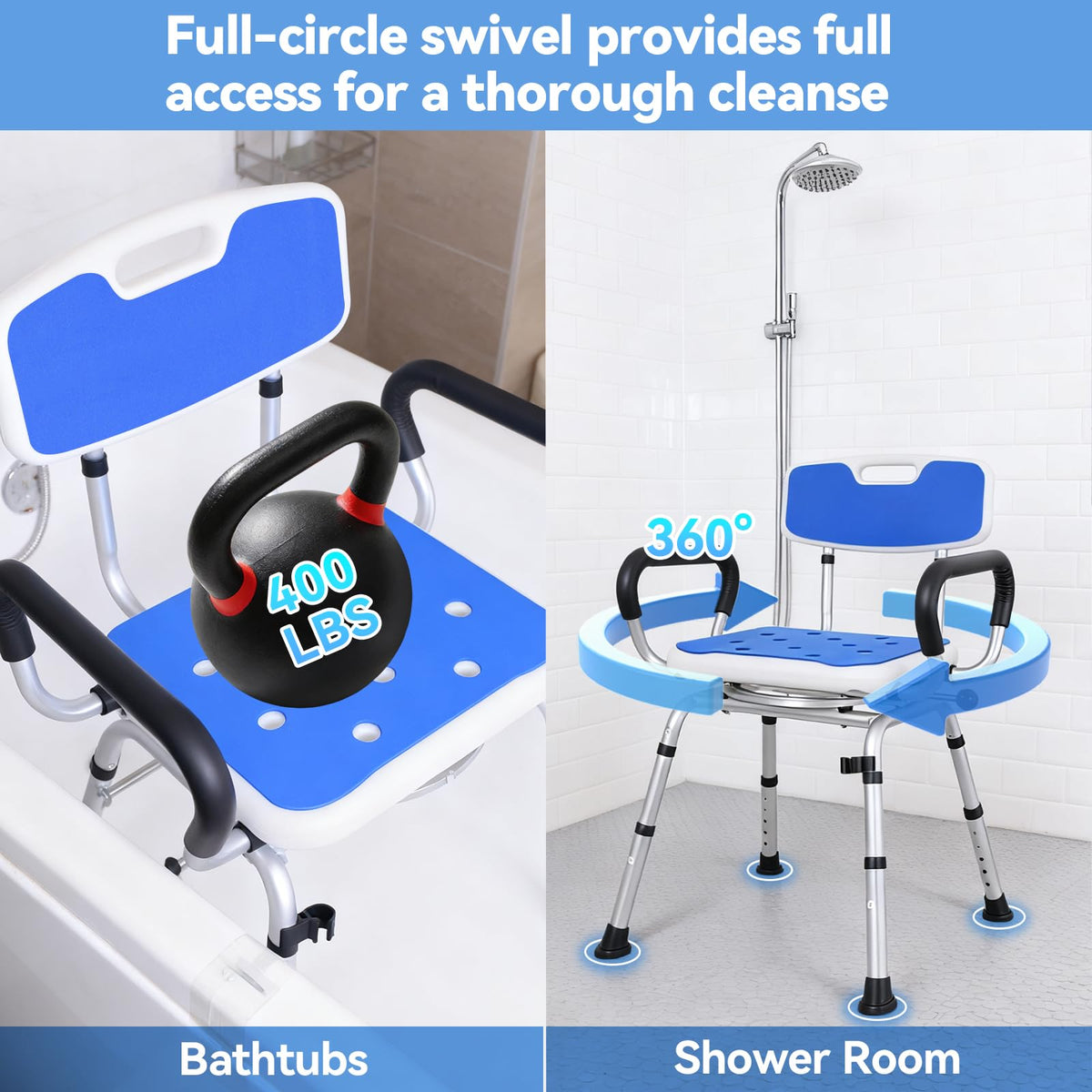 Swivel Shower Chair with Removable Back and Arms, 400 lbs Capacity K19203