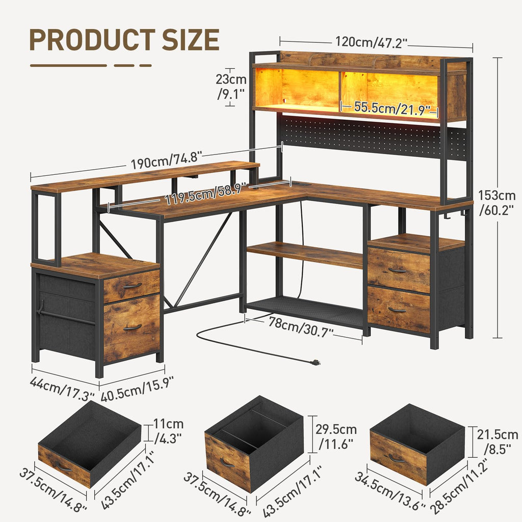 L Shaped Gaming Desk with Storage Drawers & Shelves E630
