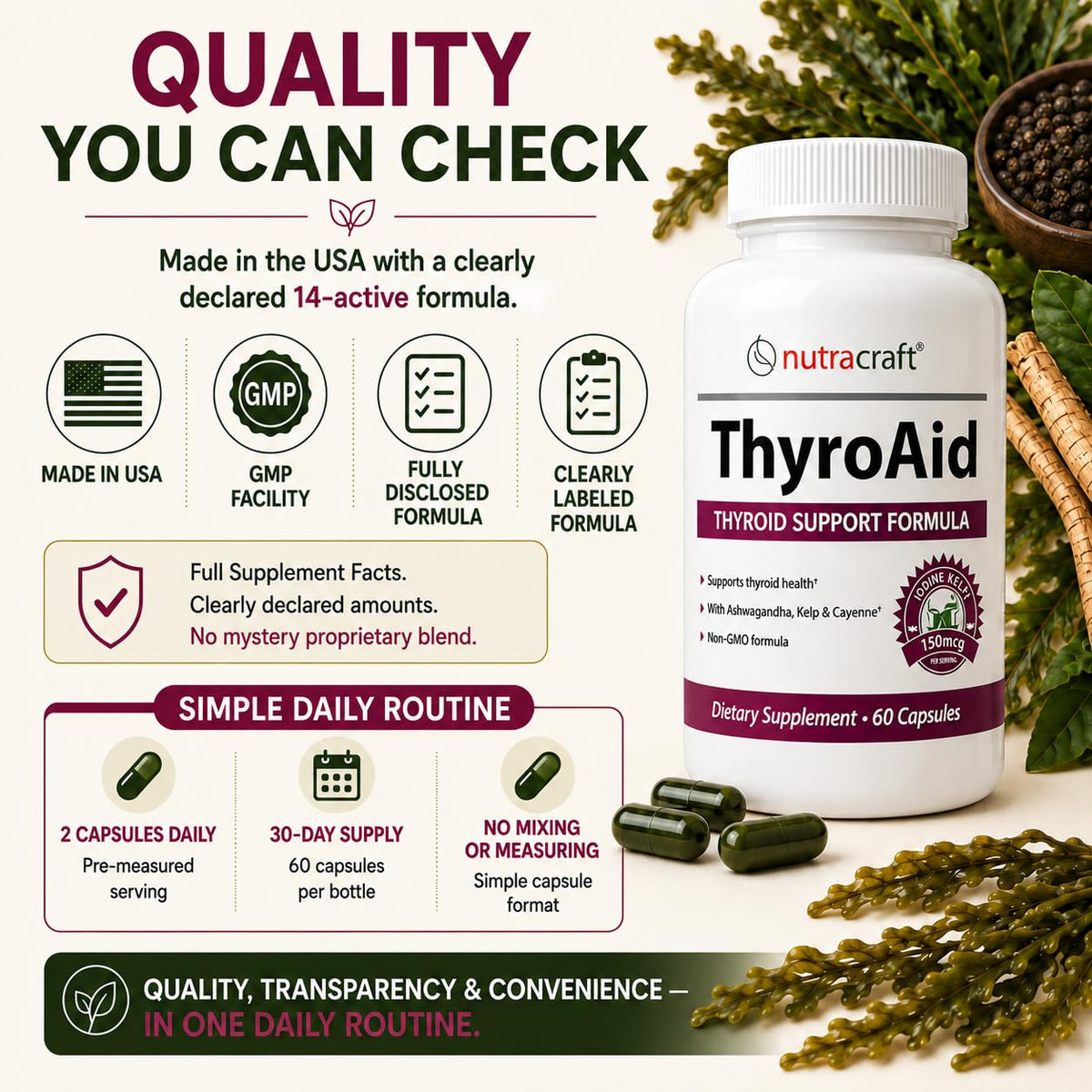Thyroid Support with Iodine & Selenium, 60 Capsules H19629