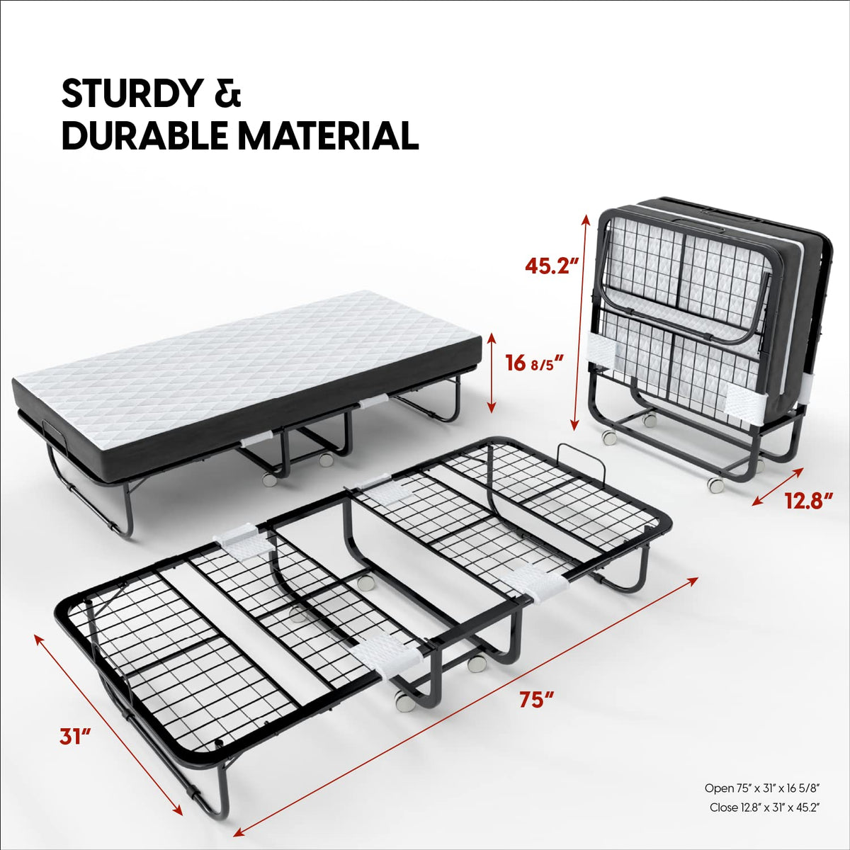 Folding Bed with Mattress 75x31 Cot Size 5-inch Memory Foam B265653