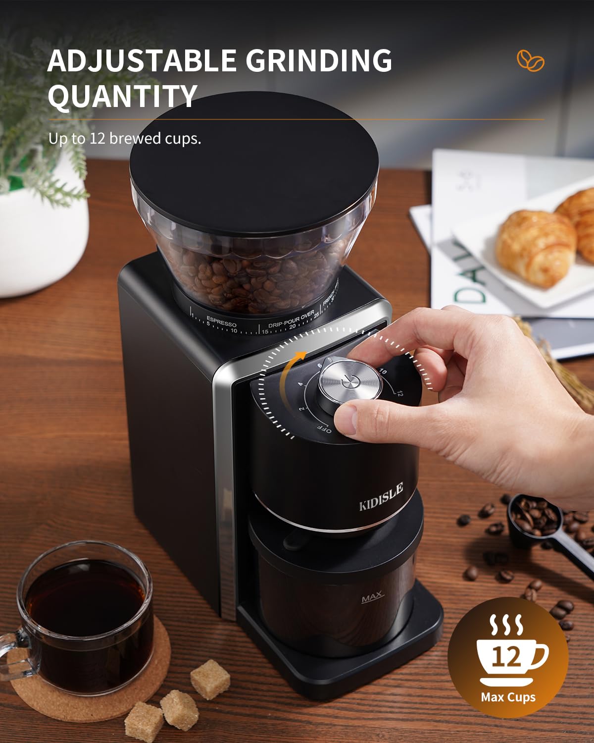 Conical Burr Coffee Bean Grinder, 35 Settings, Anti-Static, Black O986449