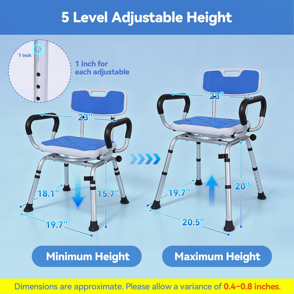 Swivel Shower Chair with Removable Back and Arms, 400 lbs Capacity K19203