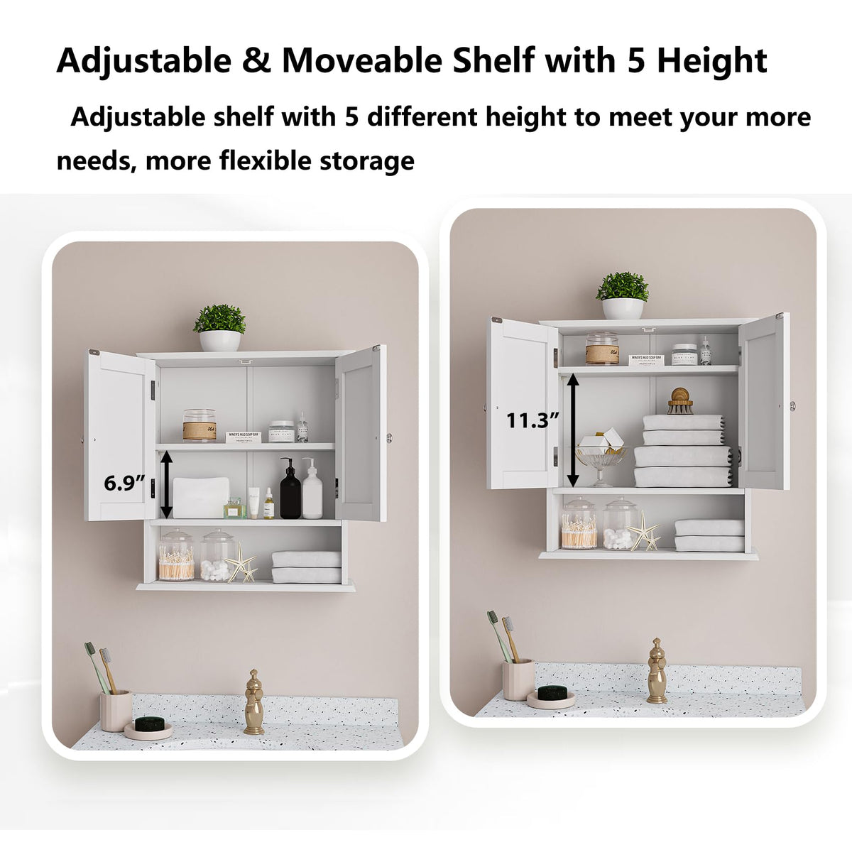 Wall Mount Bathroom Cabinet with 2 Doors and Open Shelf I107
