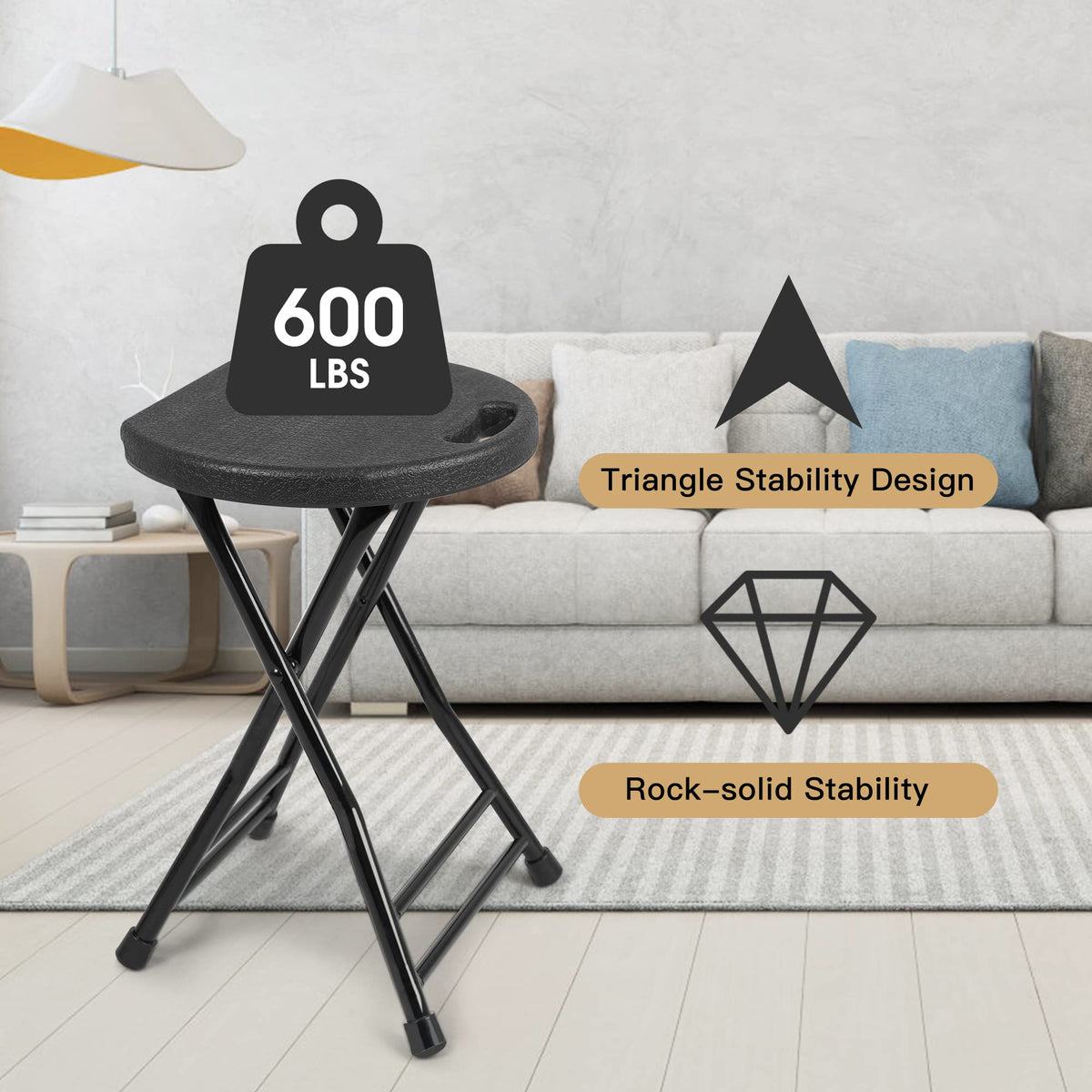 Folding Stool with Handle and Non-Slip Feet Z860