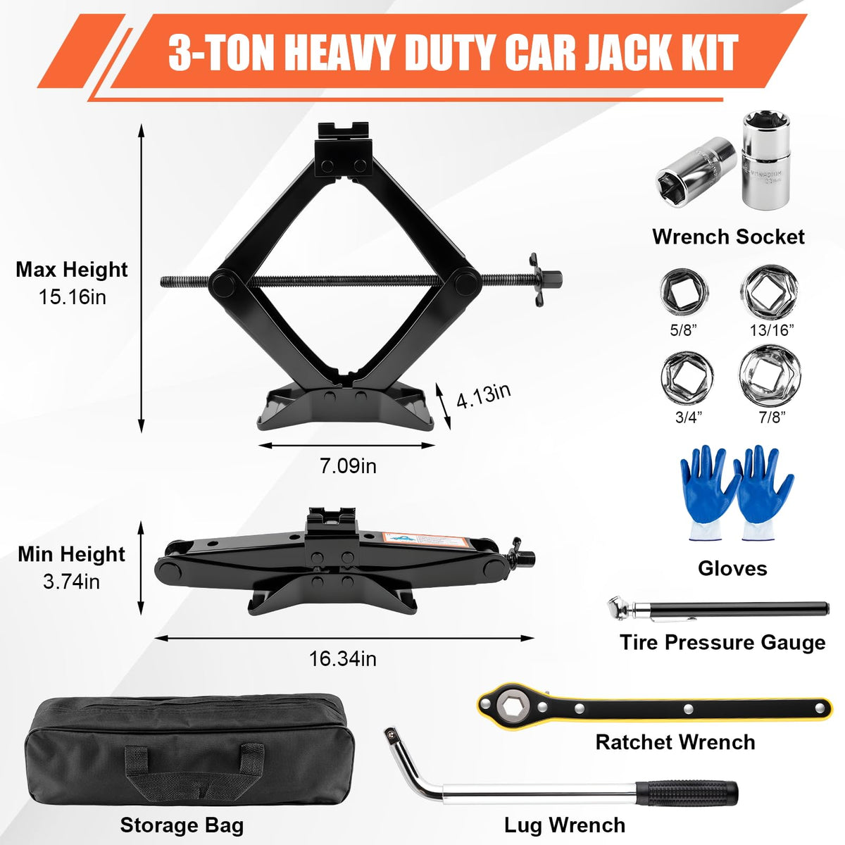 3 Ton Heavy Duty Scissor Jack with Lug Wrench D81637