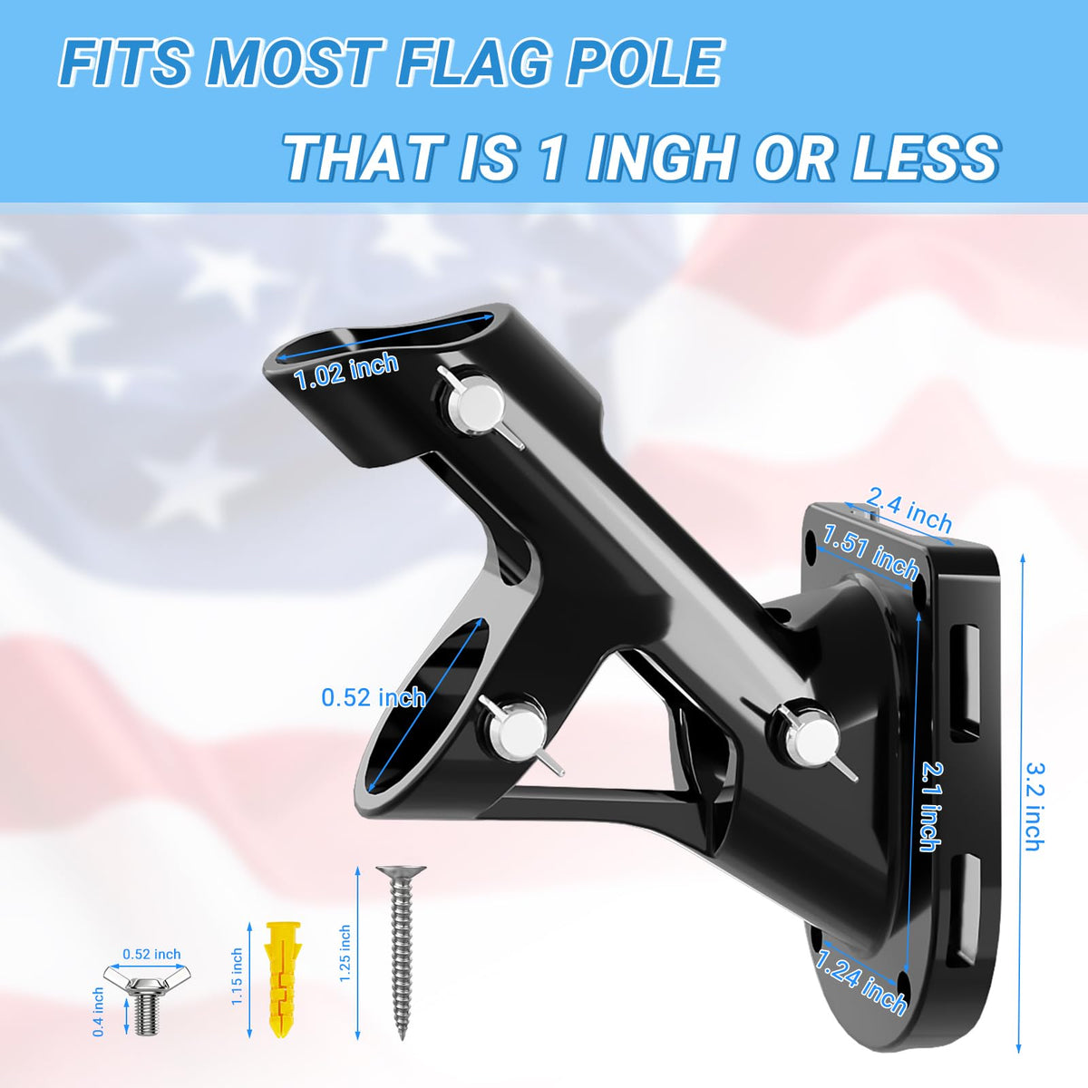 Heavy Duty Aluminum Alloy Wall Mount Flag Pole Holder B1013