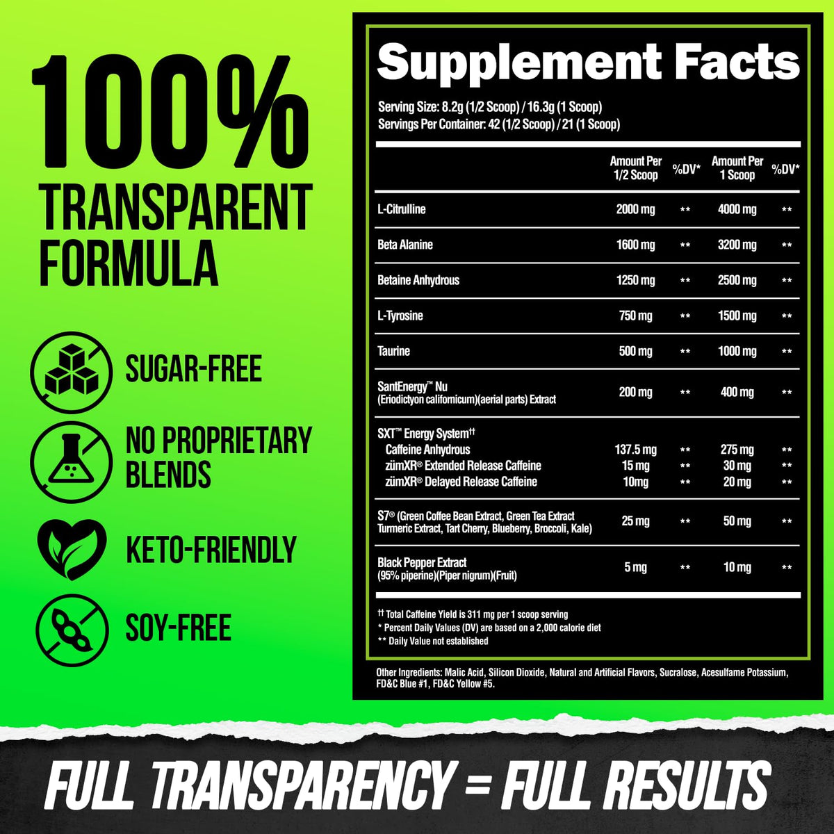 Pre Workout Powder with Beta Alanine, L-Taurine & Caffeine, 21 Servings Sour Gummy Bear O528619