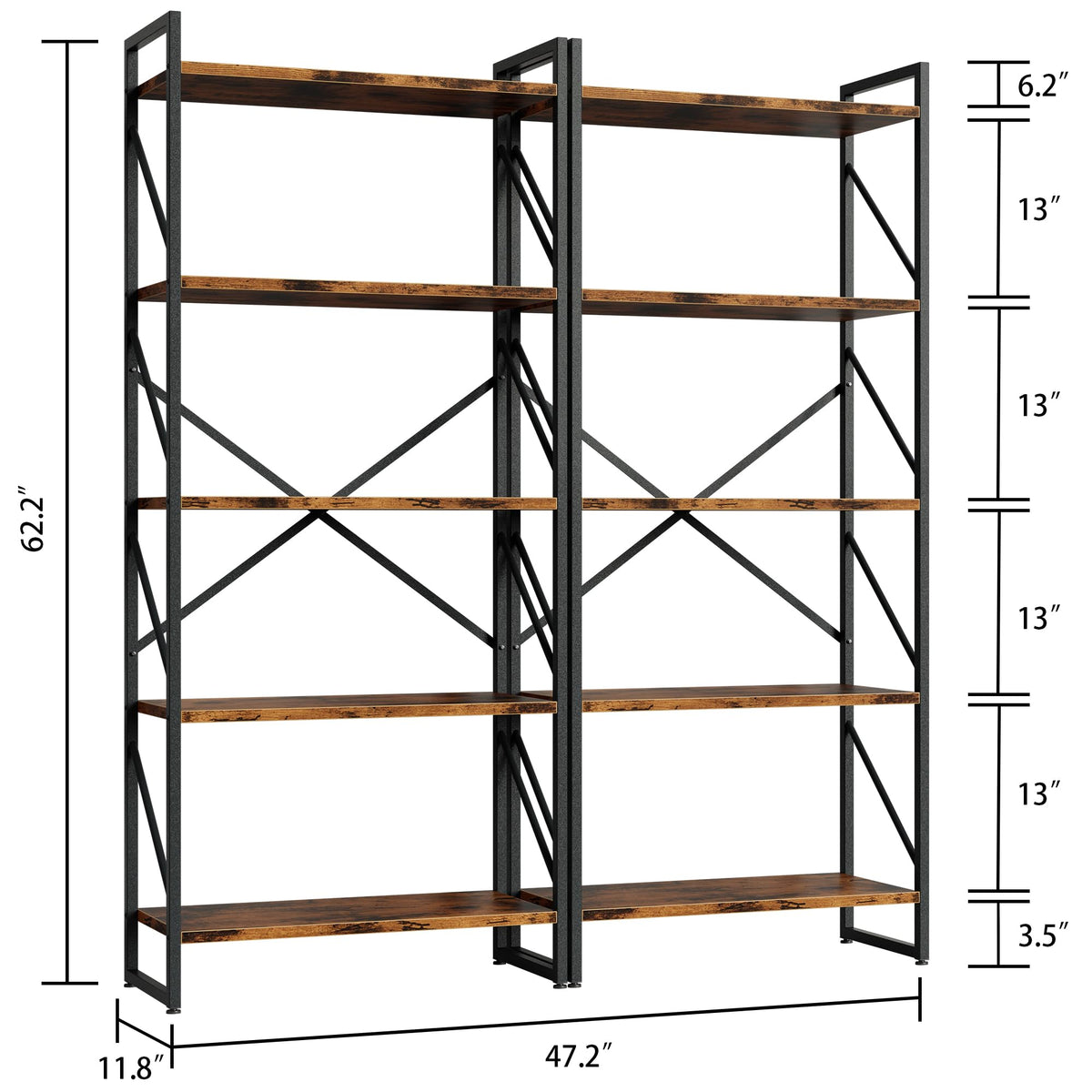 5 Tiers Rustic Brown Bookshelf U11944