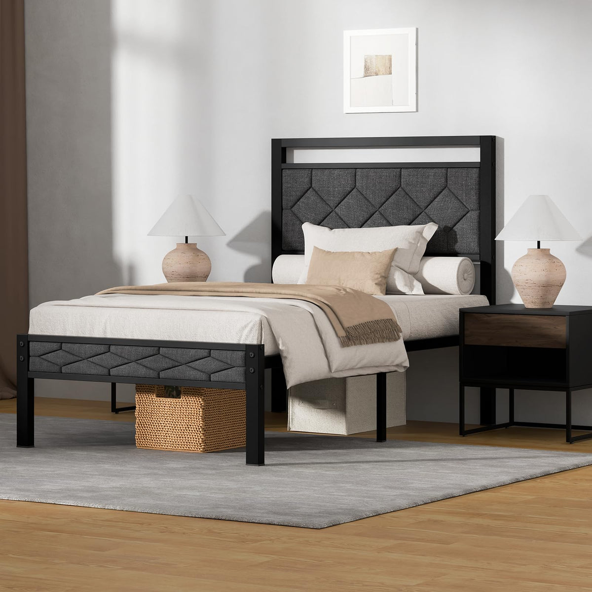 Full Size Upholstered Bed Frame Grey T42605
