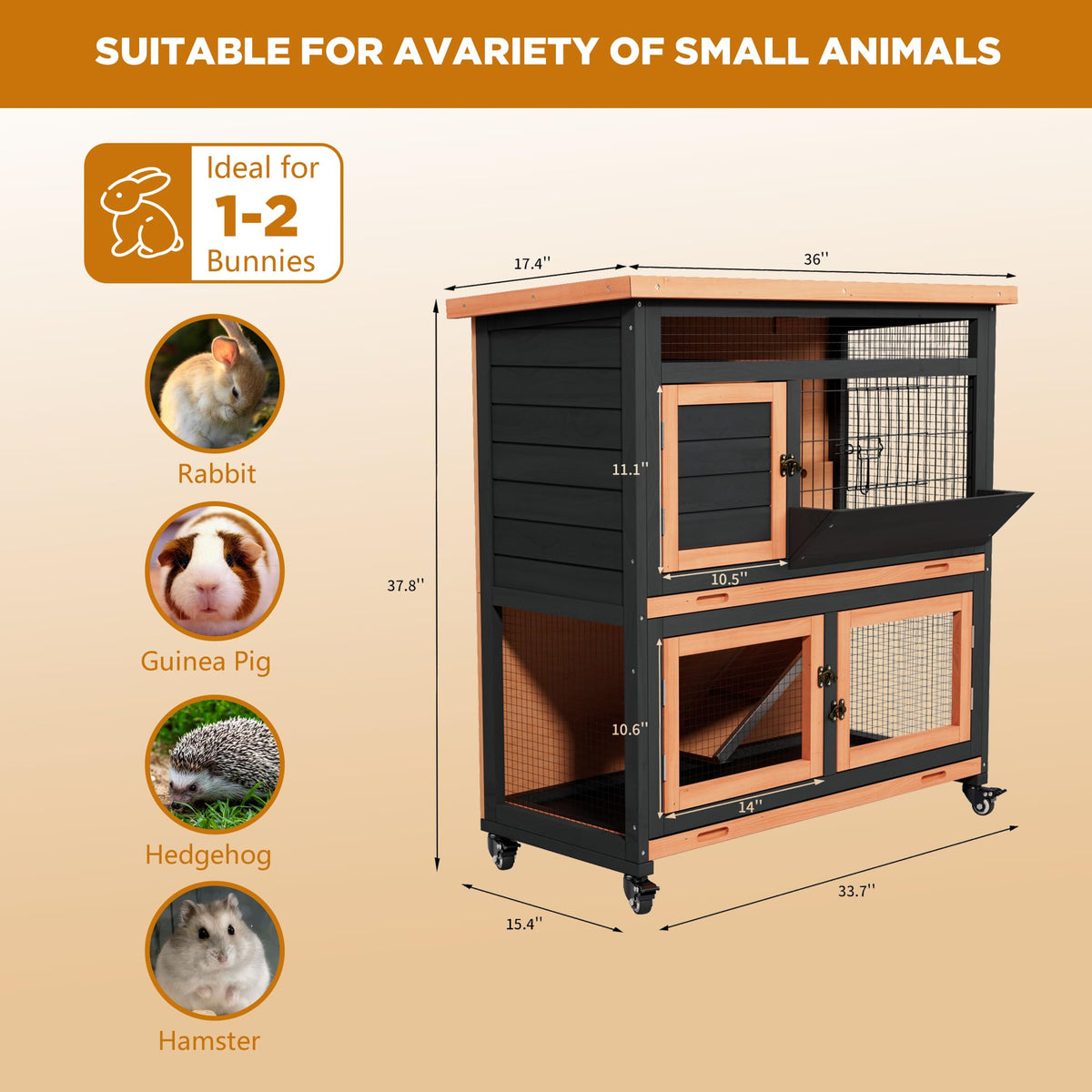2-Tier Wooden Rabbit Hutch with Wheels G159