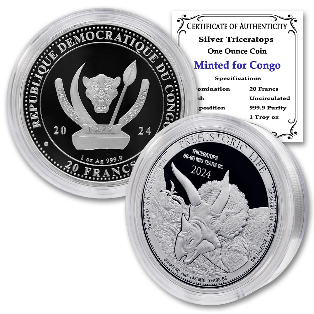 1 oz Silver Triceratops 20 Francs BU G465390