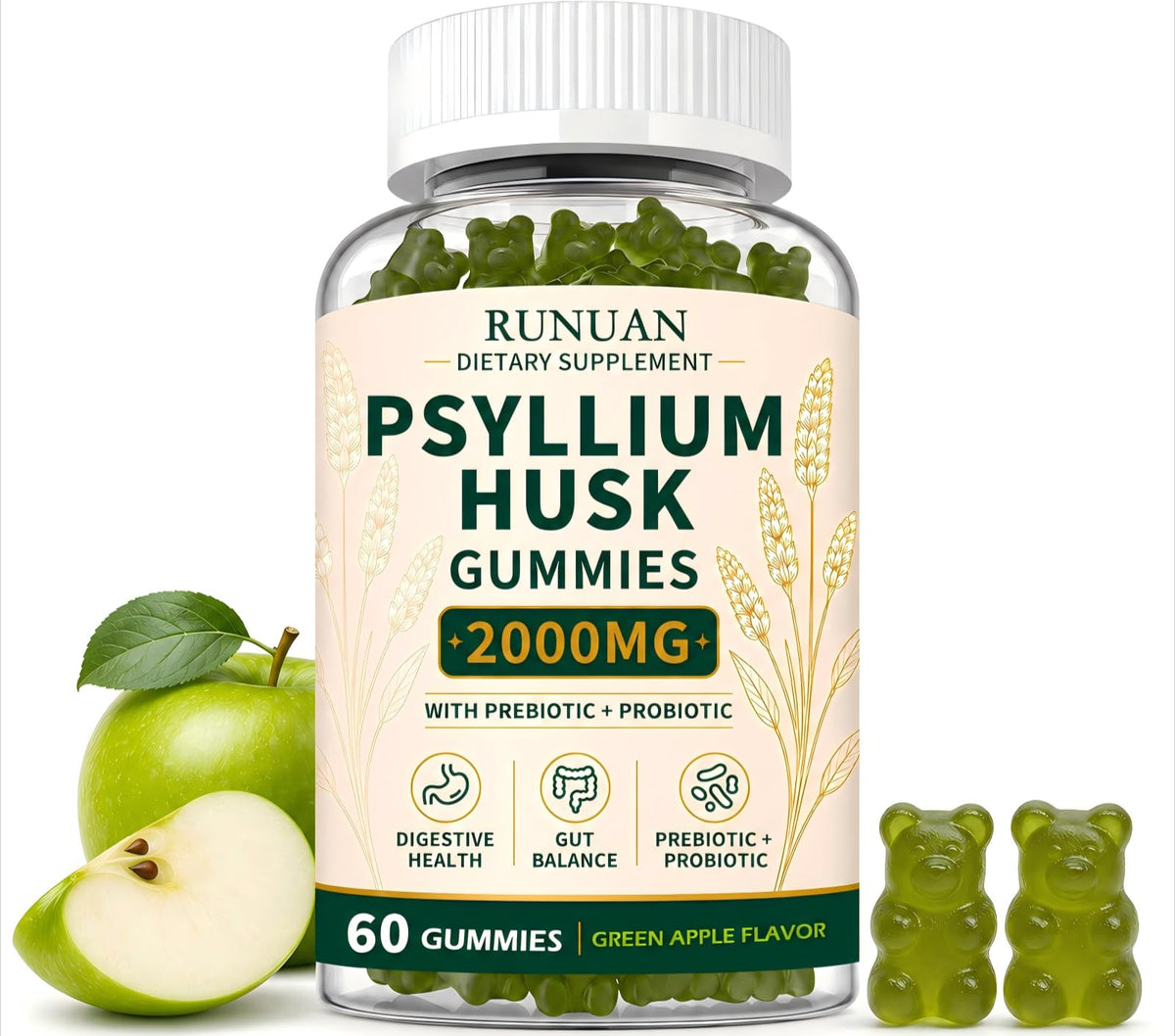 Sugar Free Psyllium Husk Gummies 2000mg 60 Count A8728